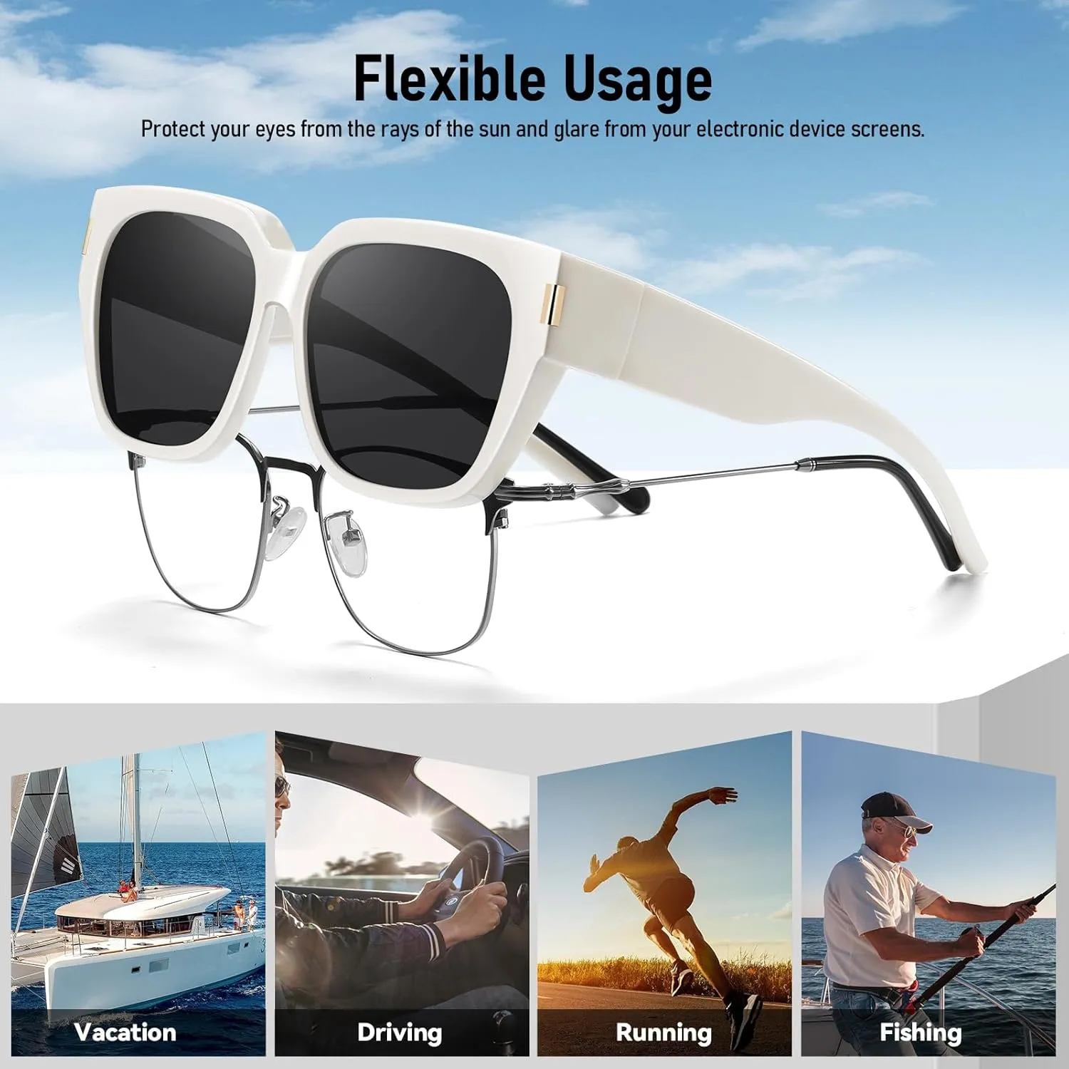 HAOLOTA Polarized Fit Over Glasses Sunglasses for Women Men Trendy Square Wrap Around Shades UV Protection