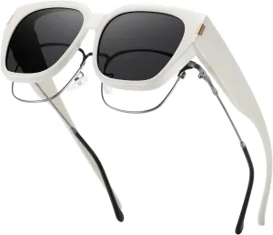 HAOLOTA Polarized Fit Over Glasses Sunglasses for Women Men Trendy Square Wrap Around Shades UV Protection