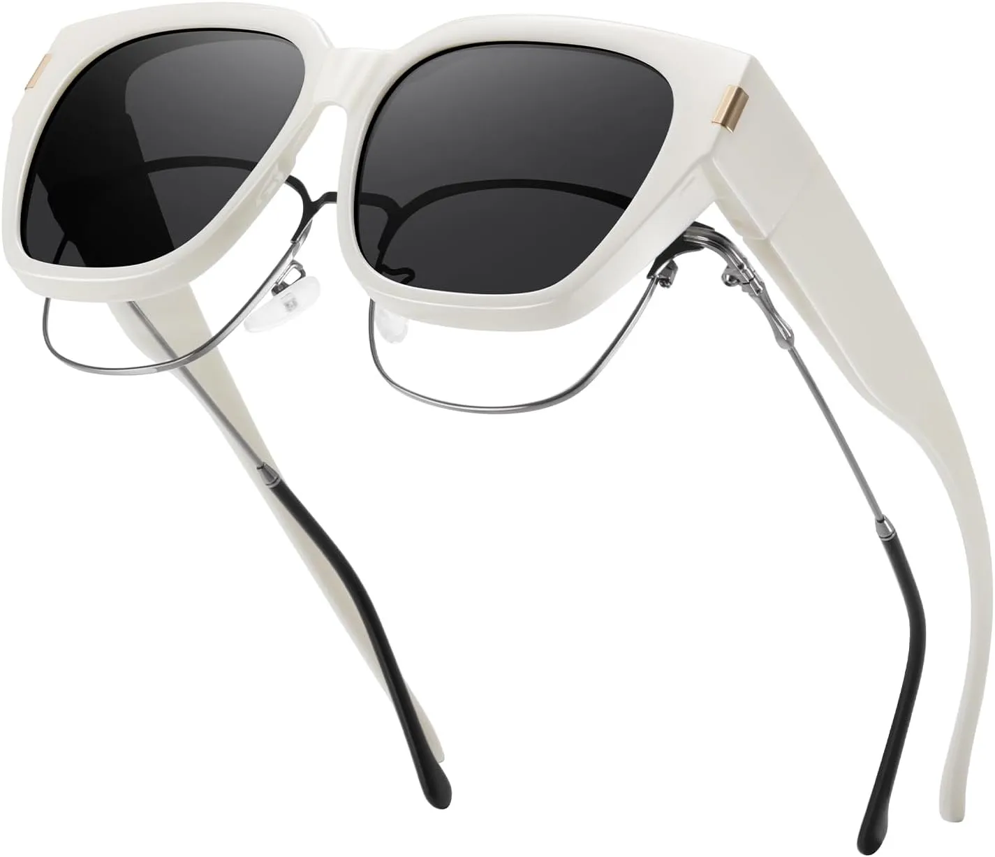 HAOLOTA Polarized Fit Over Glasses Sunglasses for Women Men Trendy Square Wrap Around Shades UV Protection