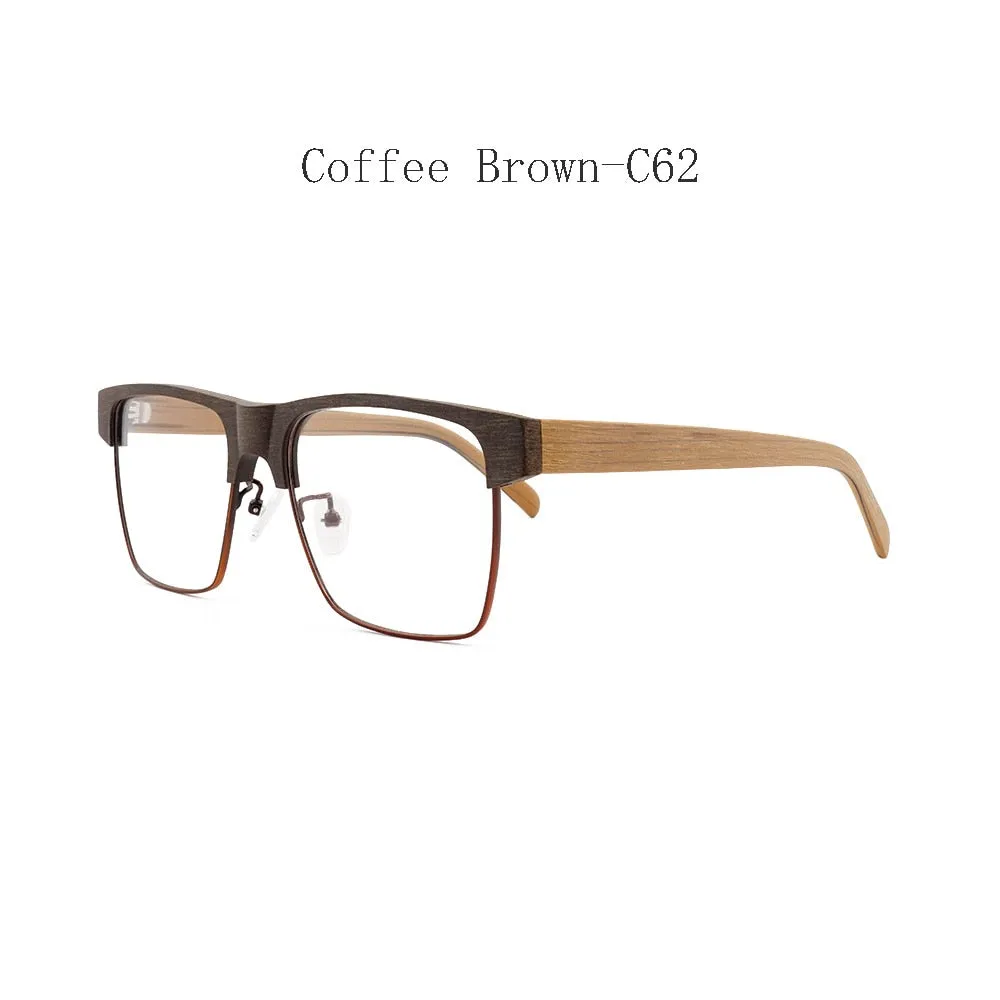 Hdcrafter Men's Full Rim Large Square Wood Eyeglasses 6252