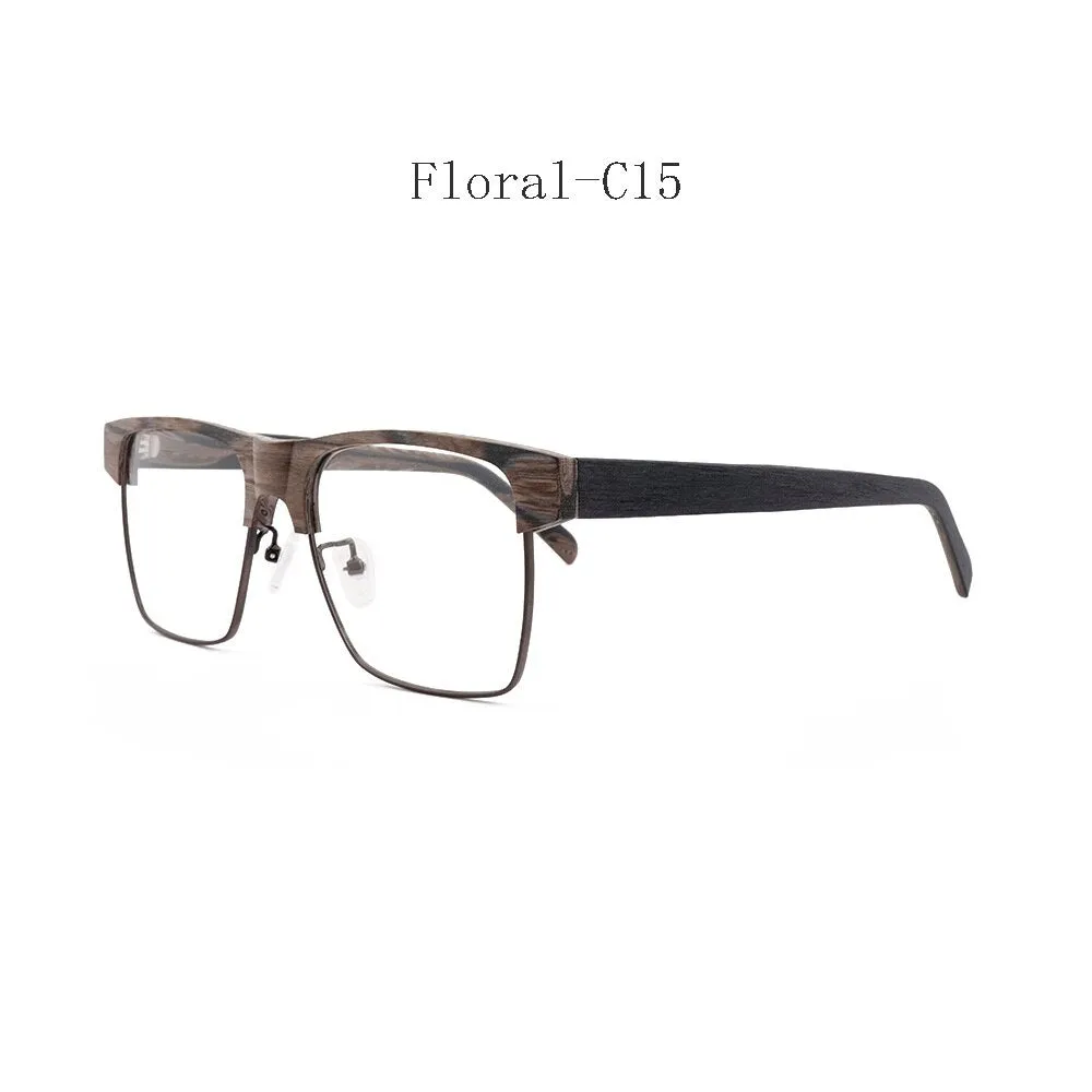 Hdcrafter Men's Full Rim Large Square Wood Eyeglasses 6252