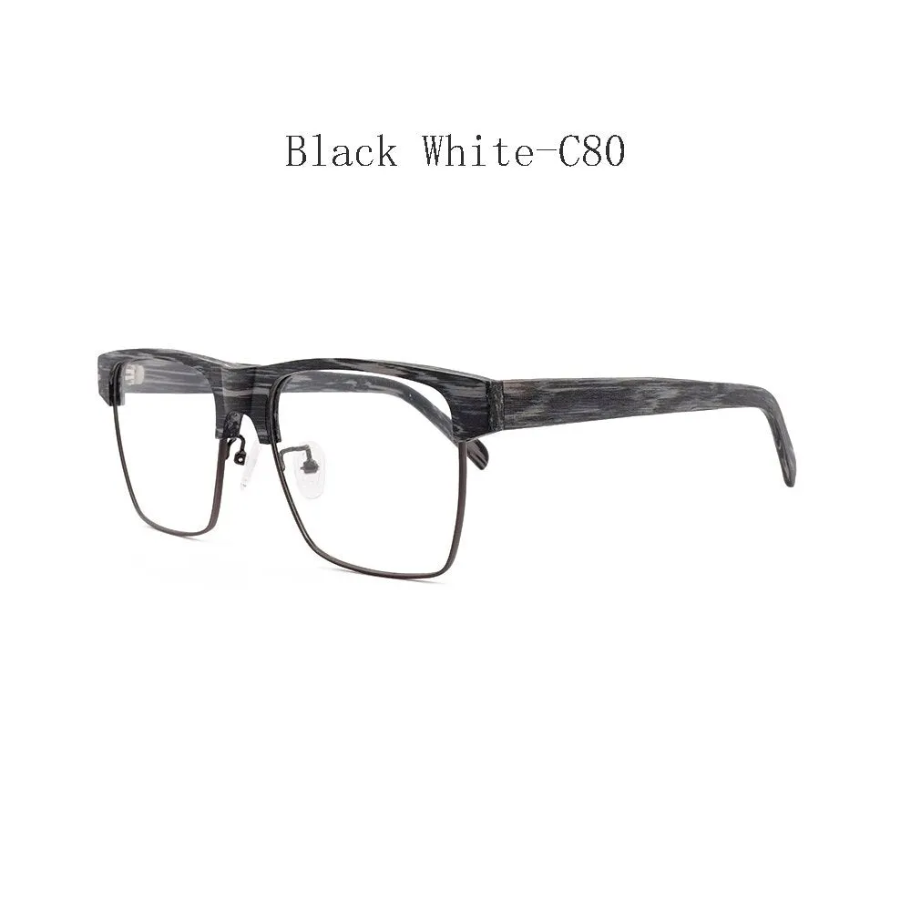 Hdcrafter Men's Full Rim Large Square Wood Eyeglasses 6252