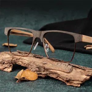 Hdcrafter Men's Full Rim Large Square Wood Eyeglasses 6252