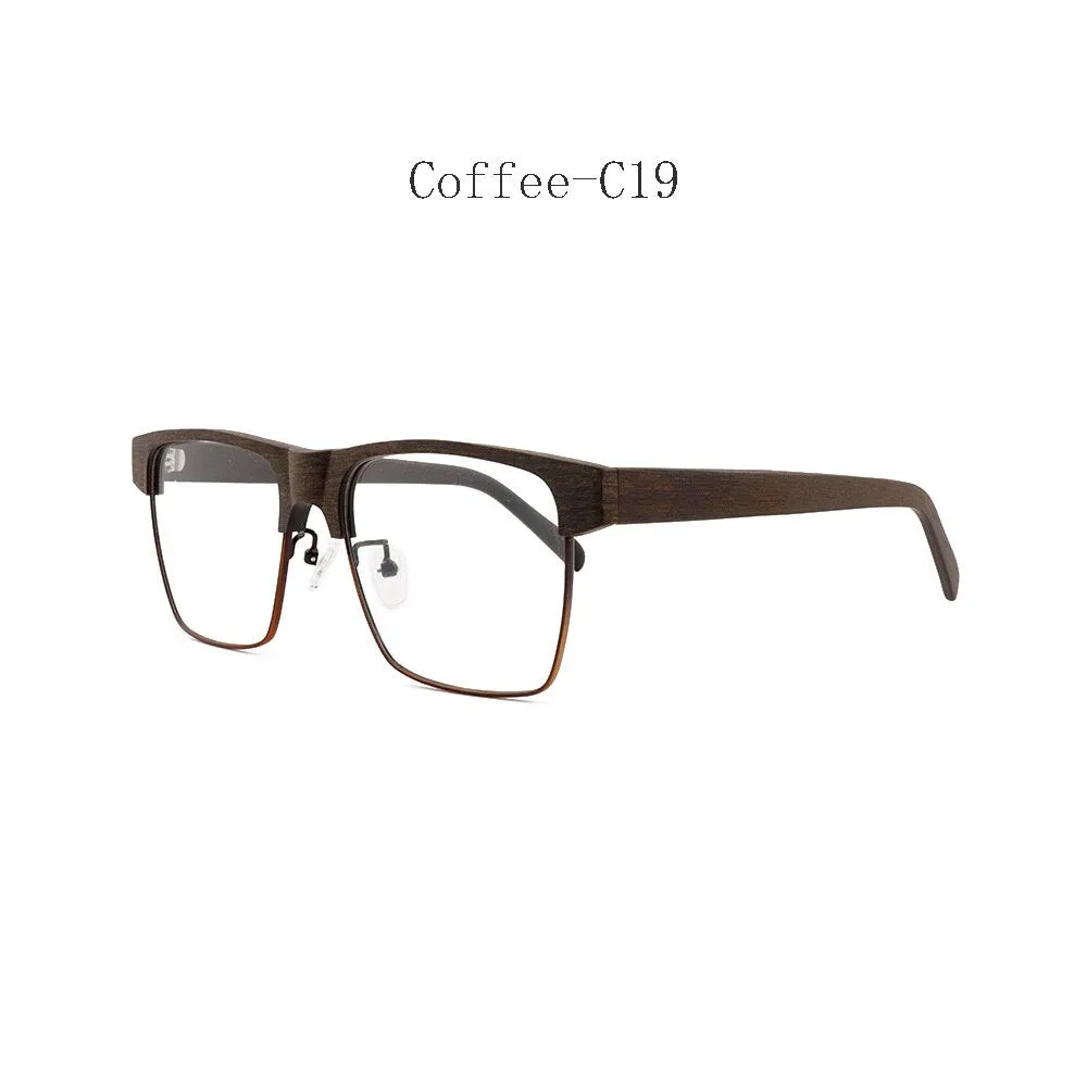Hdcrafter Men's Full Rim Large Square Wood Eyeglasses 6252