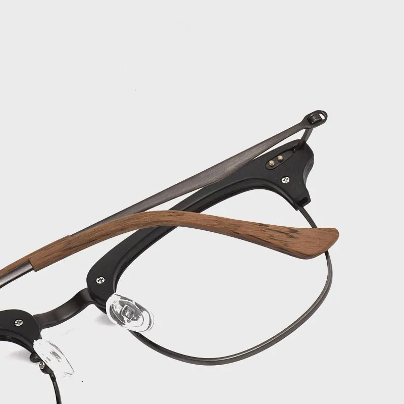 Hdcrafter Men's Full Rim Round Wood Alloy Frame Eyeglasses 8057