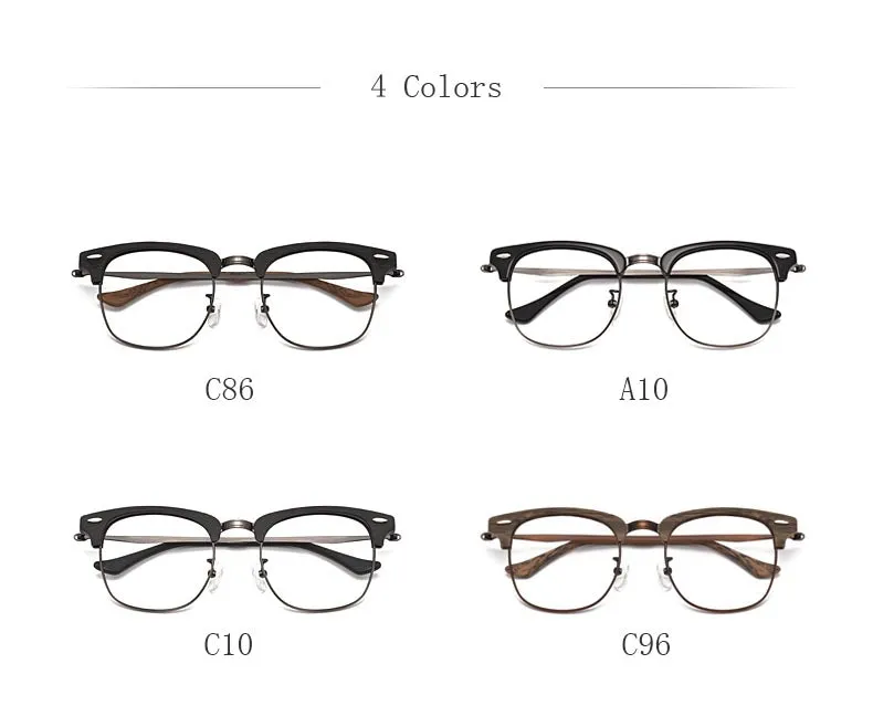 Hdcrafter Men's Full Rim Round Wood Alloy Frame Eyeglasses 8057