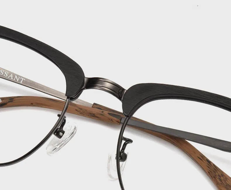 Hdcrafter Men's Full Rim Round Wood Alloy Frame Eyeglasses 8057