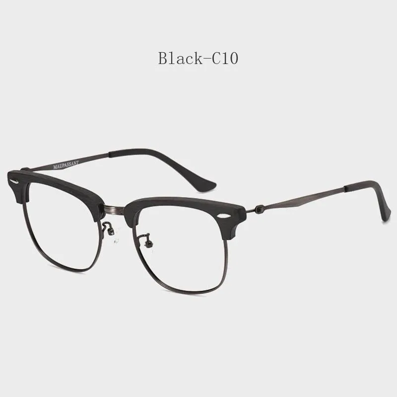 Hdcrafter Men's Full Rim Round Wood Alloy Frame Eyeglasses 8057