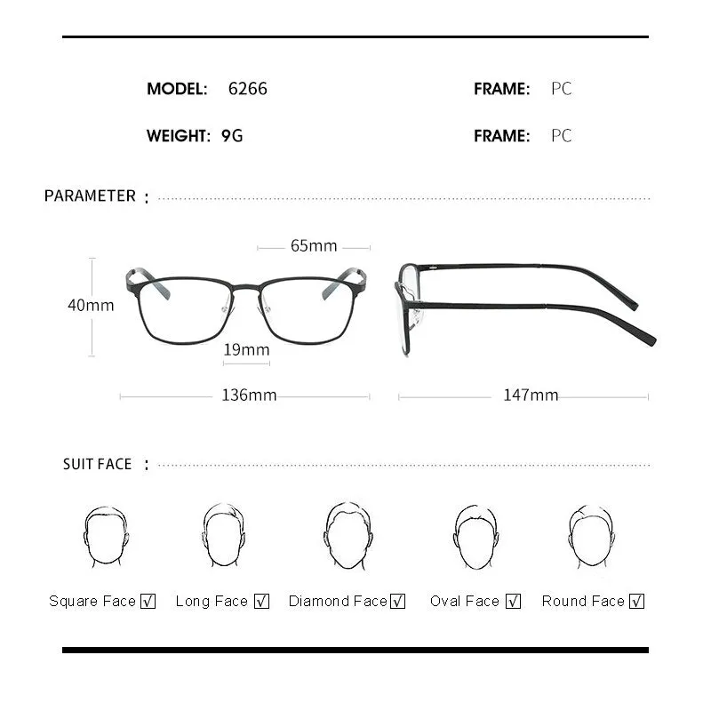 Hdcrafter Men's Full Rim Square Alloy Frame Eyeglasses P6266