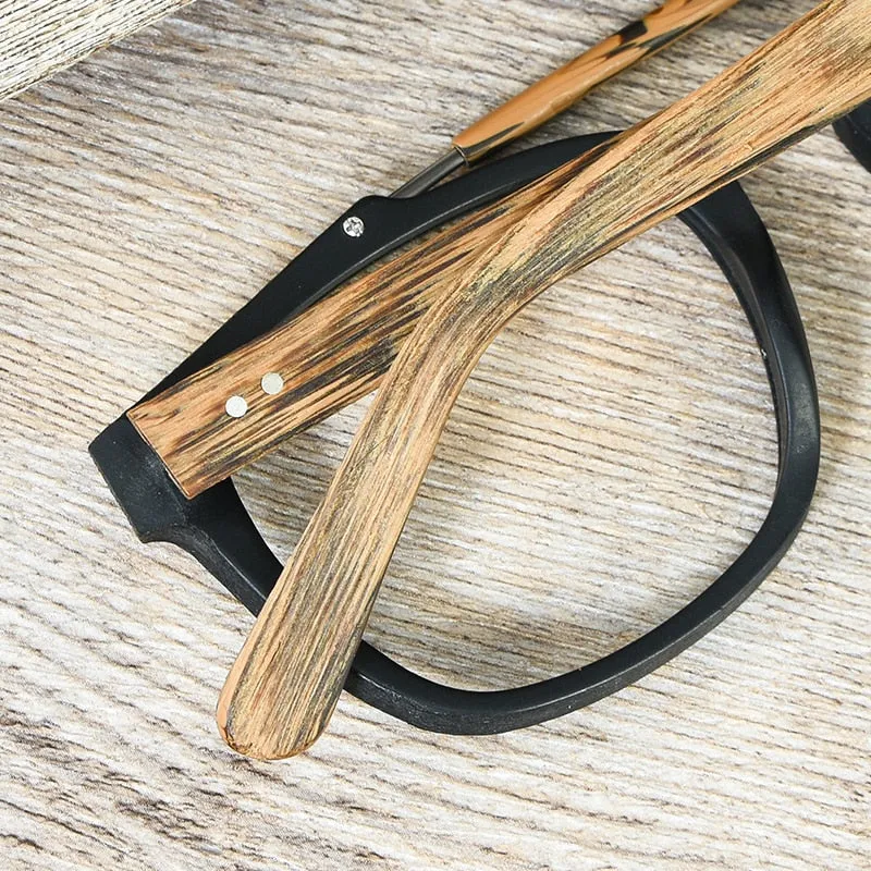 Hdcrafter Men's Full Rim Square Double Bridge Wood Alloy Eyeglasses Ft0369