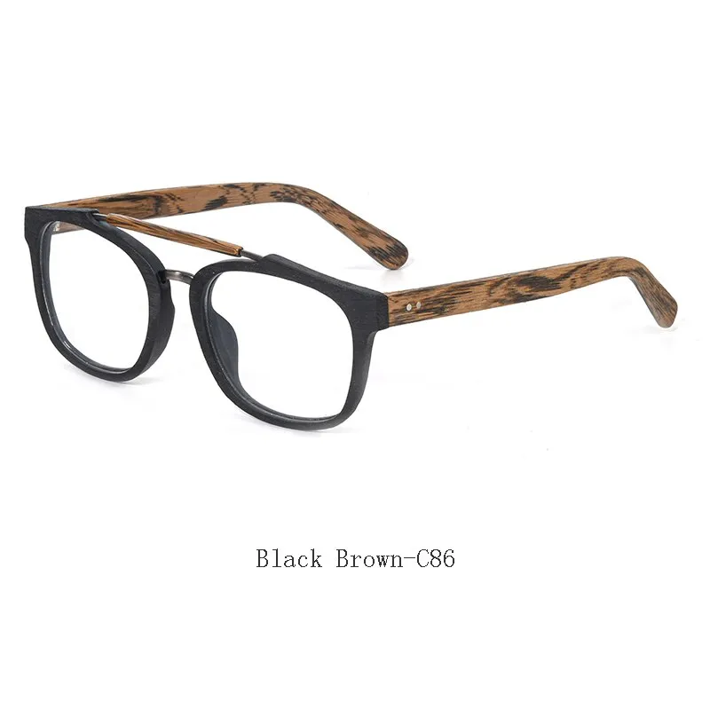 Hdcrafter Men's Full Rim Square Double Bridge Wood Alloy Eyeglasses Ft0369