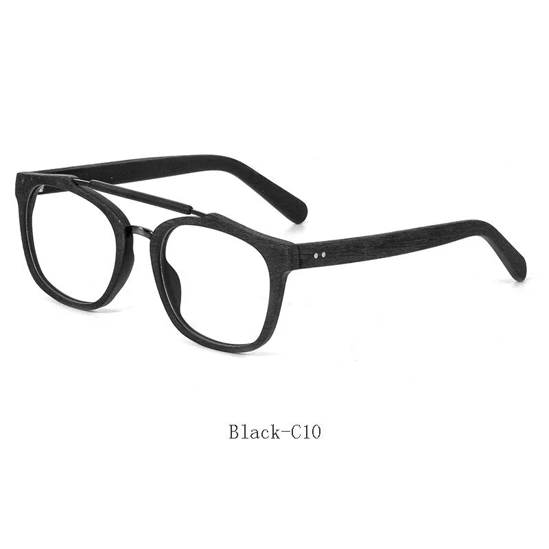 Hdcrafter Men's Full Rim Square Double Bridge Wood Alloy Eyeglasses Ft0369