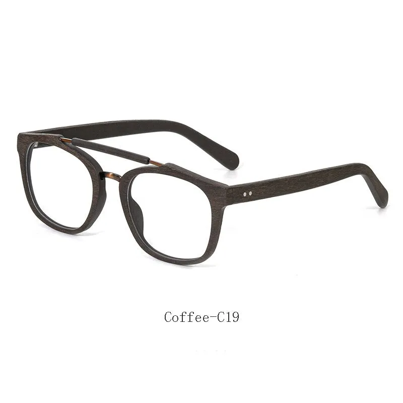 Hdcrafter Men's Full Rim Square Double Bridge Wood Alloy Eyeglasses Ft0369