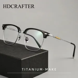 Hdcrafter Men's Full Rim Square Titanium Acetate Eyeglasses J0063t