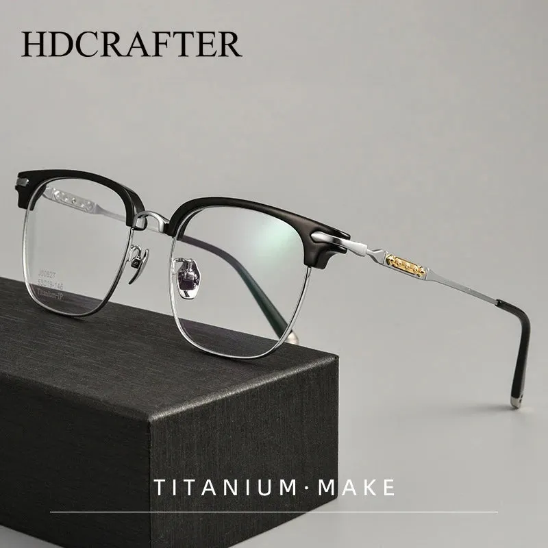 Hdcrafter Men's Full Rim Square Titanium Acetate Eyeglasses J0063t