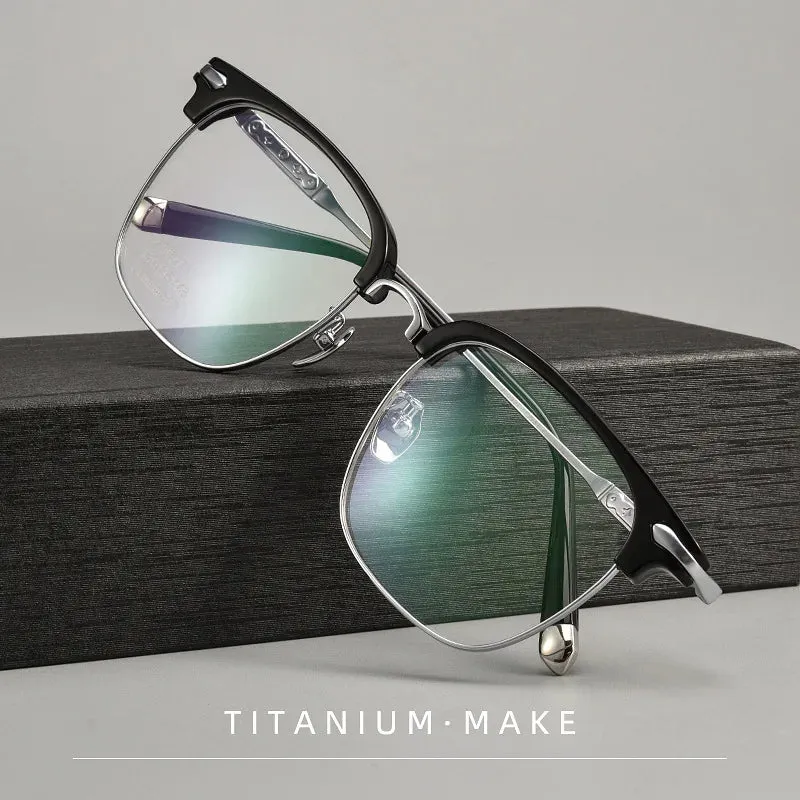 Hdcrafter Men's Full Rim Square Titanium Acetate Eyeglasses J0063t