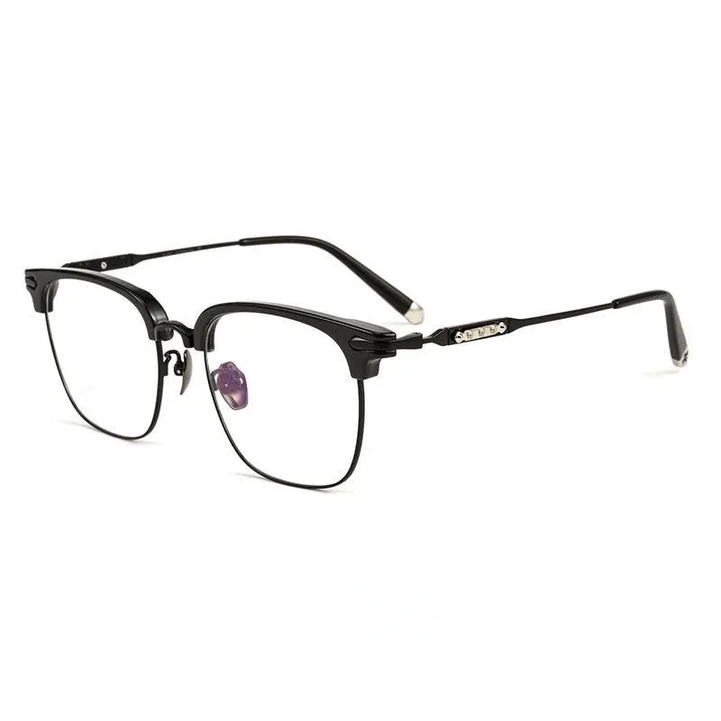Hdcrafter Men's Full Rim Square Titanium Acetate Eyeglasses J0063t