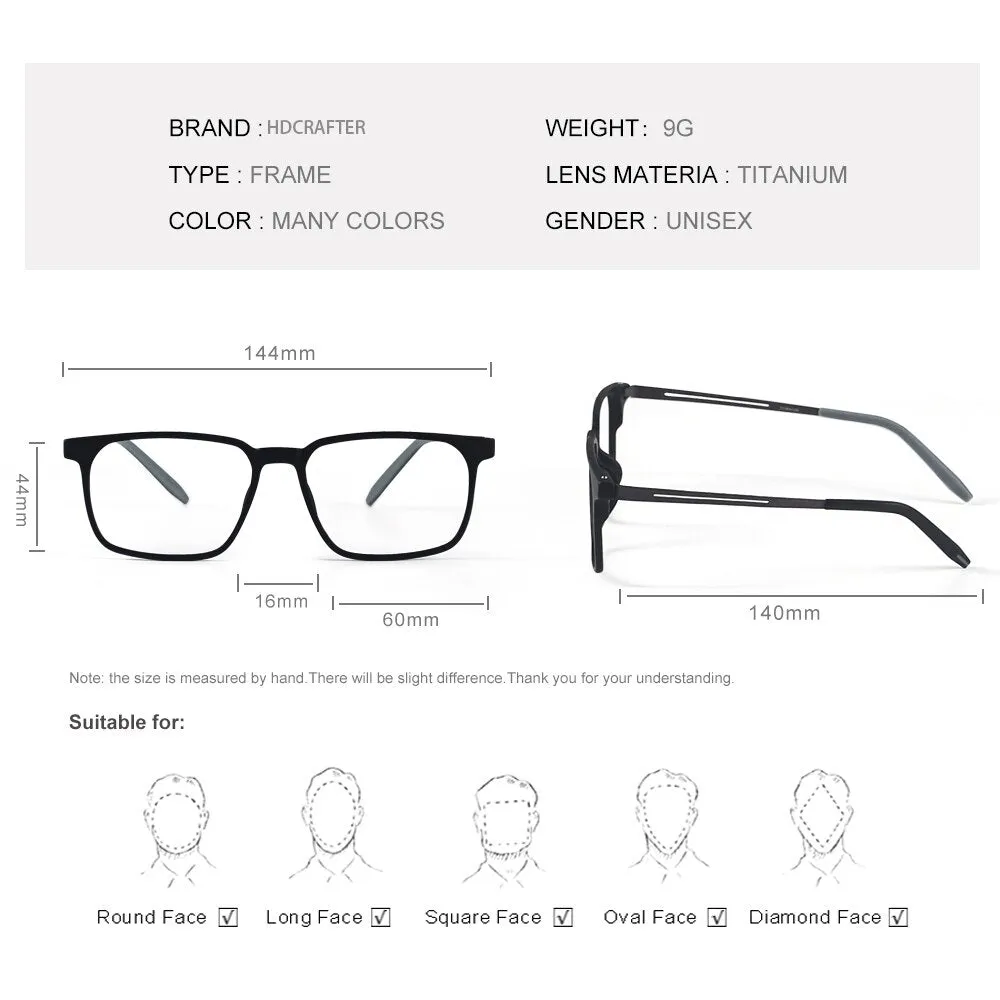 Hdcrafter Men's Full Rim Square Tr 90 Titanium Frame Eyeglasses 1601