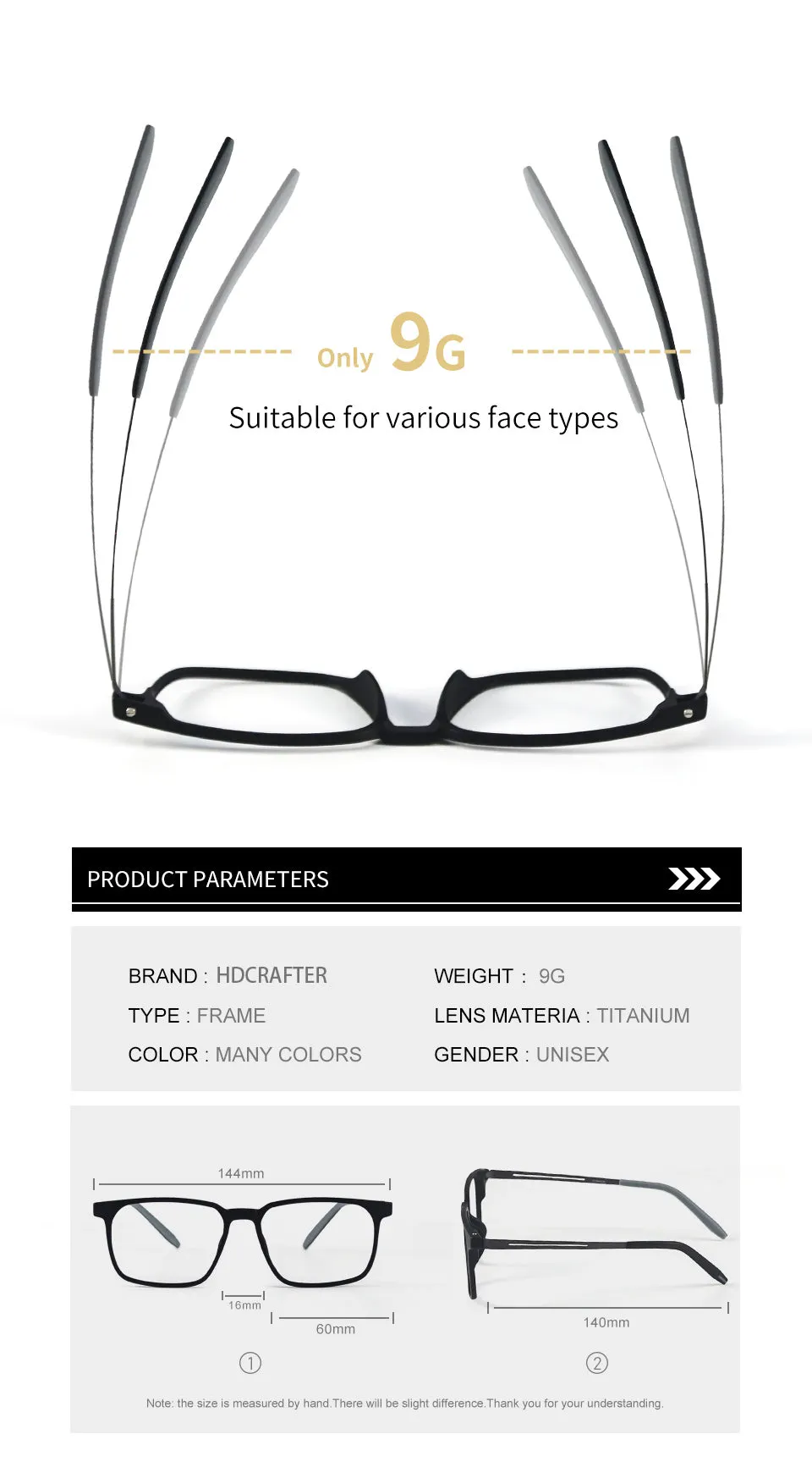Hdcrafter Men's Full Rim Square Tr 90 Titanium Frame Eyeglasses 1601