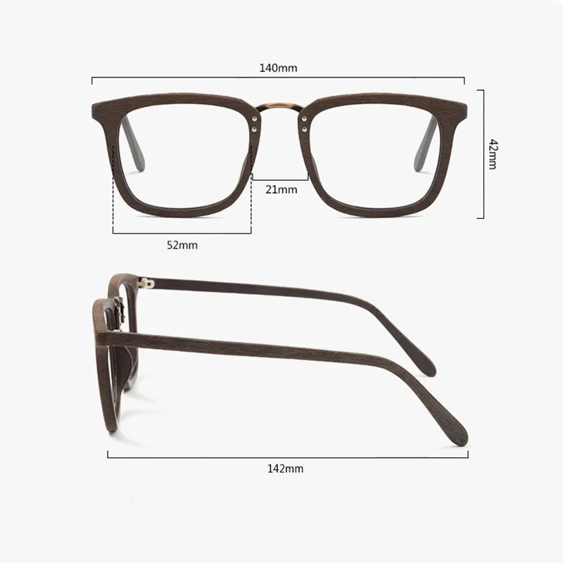 Hdcrafter Men's Full Rim Square Wood Alloy Eyeglasses Ps7055