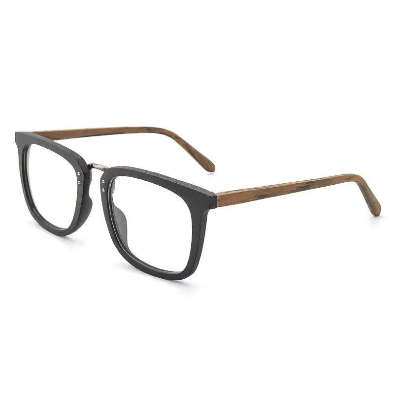 Hdcrafter Men's Full Rim Square Wood Alloy Eyeglasses Ps7055