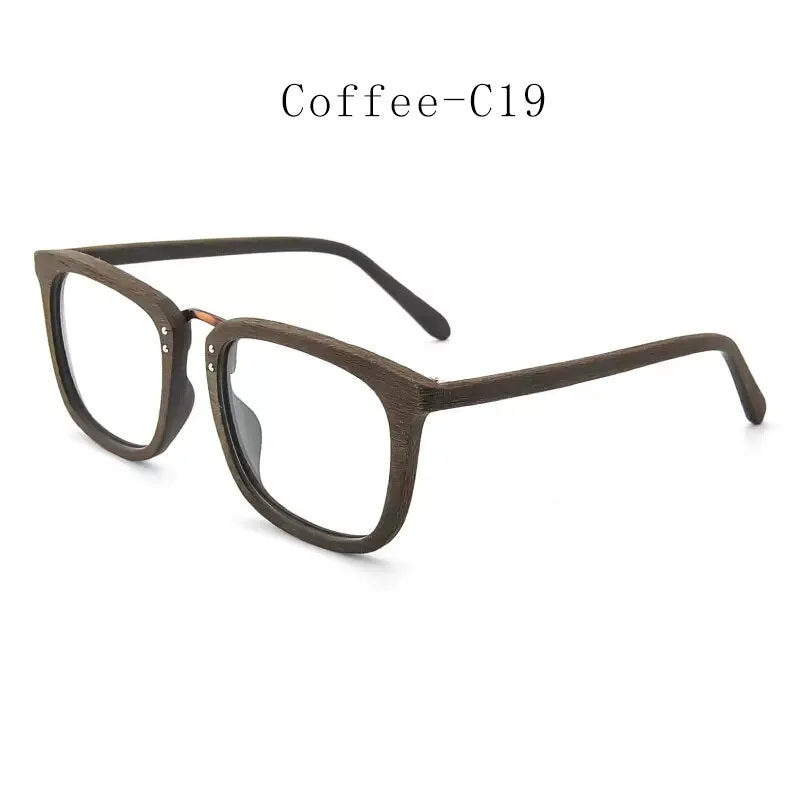 Hdcrafter Men's Full Rim Square Wood Alloy Eyeglasses Ps7055