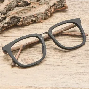 Hdcrafter Men's Full Rim Square Wood Alloy Eyeglasses Ps7055