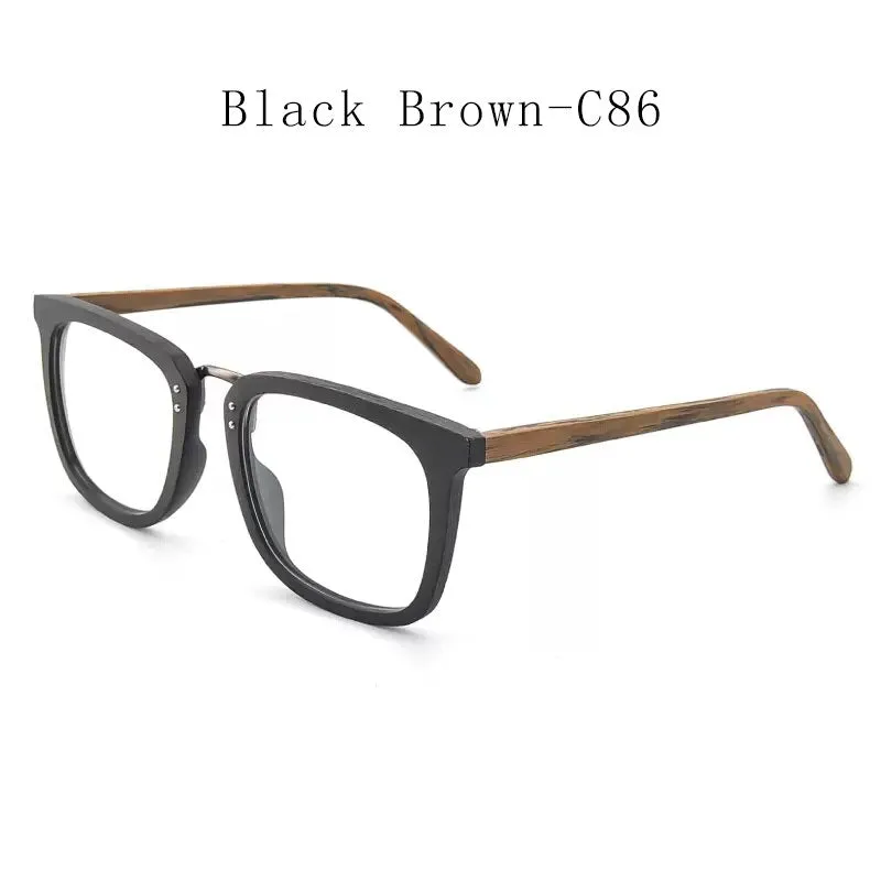 Hdcrafter Men's Full Rim Square Wood Alloy Eyeglasses Ps7055