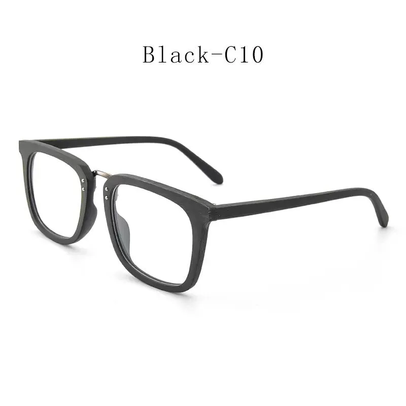 Hdcrafter Men's Full Rim Square Wood Alloy Eyeglasses Ps7055