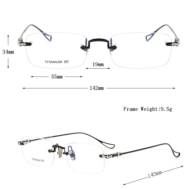 Hdcrafter Men's Rimless Rectangle Titanium Frame Eyeglasses 8808