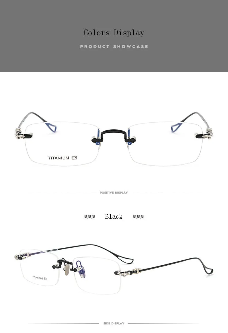 Hdcrafter Men's Rimless Rectangle Titanium Frame Eyeglasses 8808