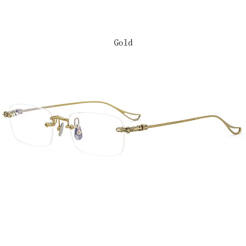 Hdcrafter Men's Rimless Rectangle Titanium Frame Eyeglasses 8808
