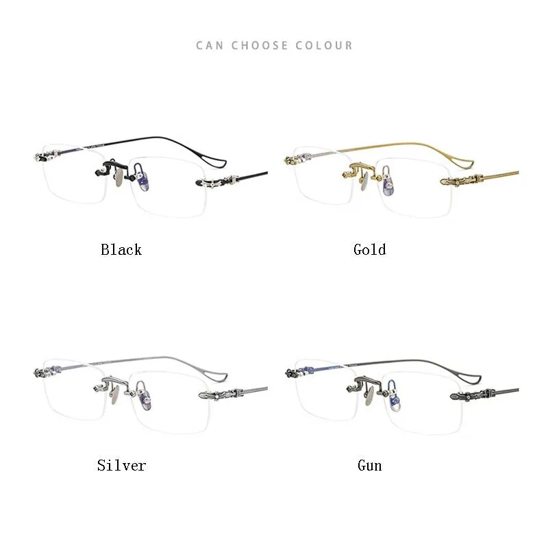 Hdcrafter Men's Rimless Rectangle Titanium Frame Eyeglasses 8808