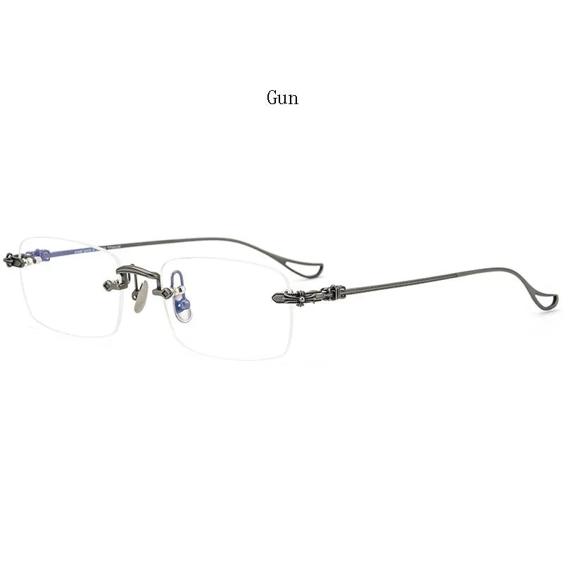 Hdcrafter Men's Rimless Rectangle Titanium Frame Eyeglasses 8808