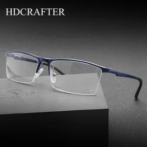 Hdcrafter Men's Semi Rim Square Aluminum Magnesium Eyeglasses 8826