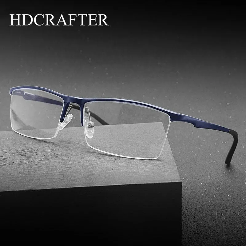 Hdcrafter Men's Semi Rim Square Aluminum Magnesium Eyeglasses 8826