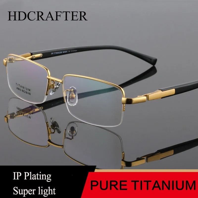 Hdcrafter Men's Semi Rim Square Titanium Eyeglasses Lr9910