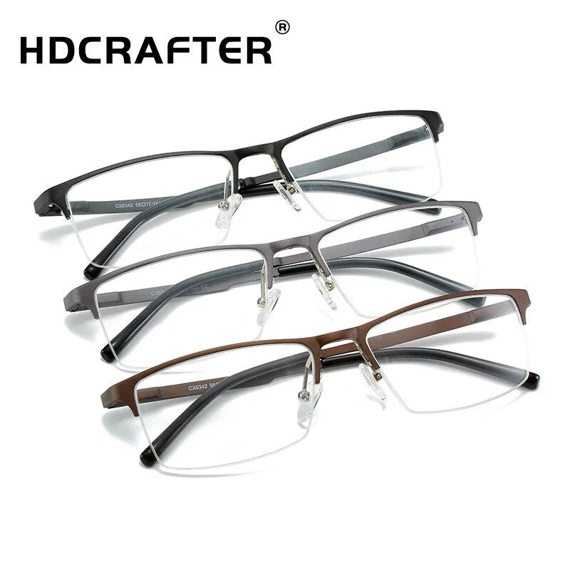 Hdcrafter Men's Semi Rim TR 90 Titanium Alloy Square Frame Eyeglasses P6342