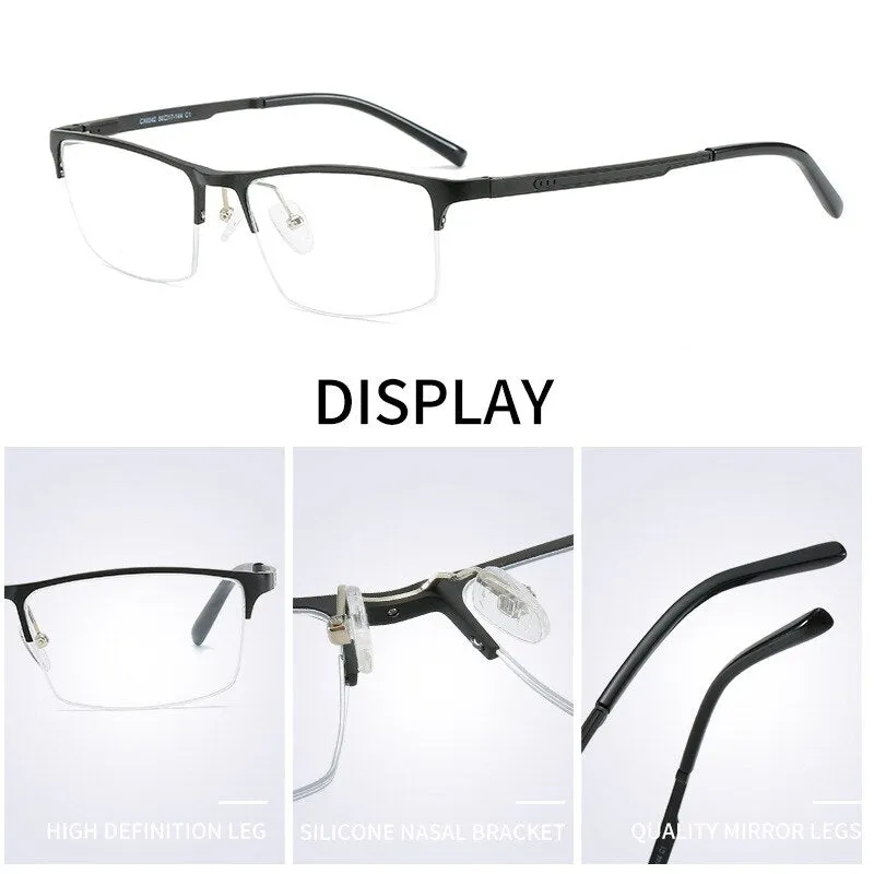Hdcrafter Men's Semi Rim TR 90 Titanium Alloy Square Frame Eyeglasses P6342