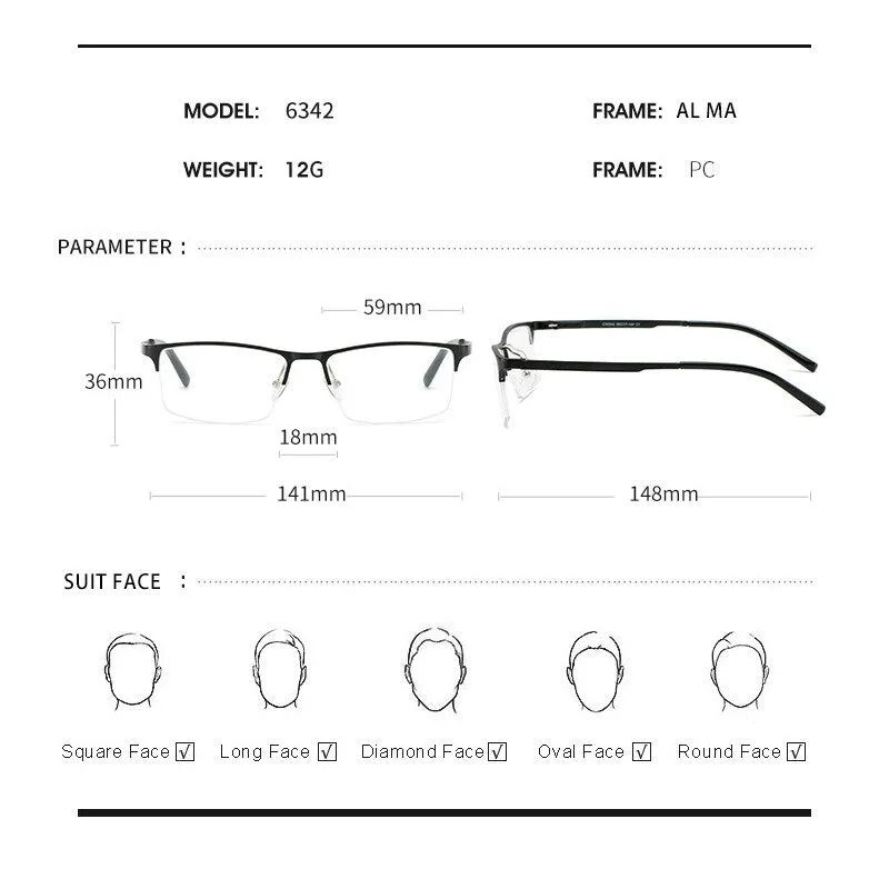 Hdcrafter Men's Semi Rim TR 90 Titanium Alloy Square Frame Eyeglasses P6342