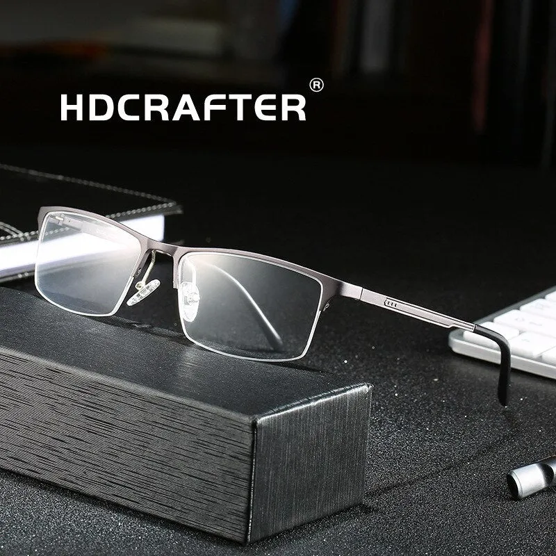 Hdcrafter Men's Semi Rim TR 90 Titanium Alloy Square Frame Eyeglasses P6342