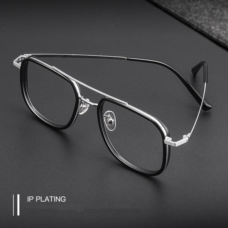 Hdcrafter Unisex Full Rim Big Square Double Bridge Tr 90 Titanium Eyeglasses 2218YJ