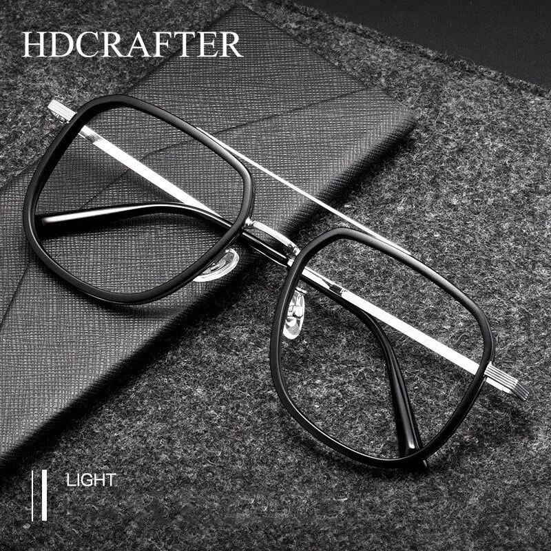 Hdcrafter Unisex Full Rim Big Square Double Bridge Tr 90 Titanium Eyeglasses 2218YJ