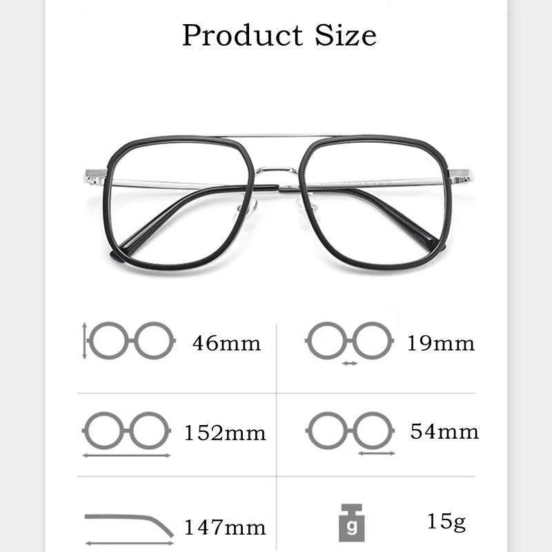 Hdcrafter Unisex Full Rim Big Square Double Bridge Tr 90 Titanium Eyeglasses 2218YJ