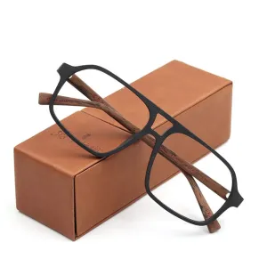 Hdcrafter Unisex Full Rim Big Square Double Bridge Wood Eyeglasses Ft8896