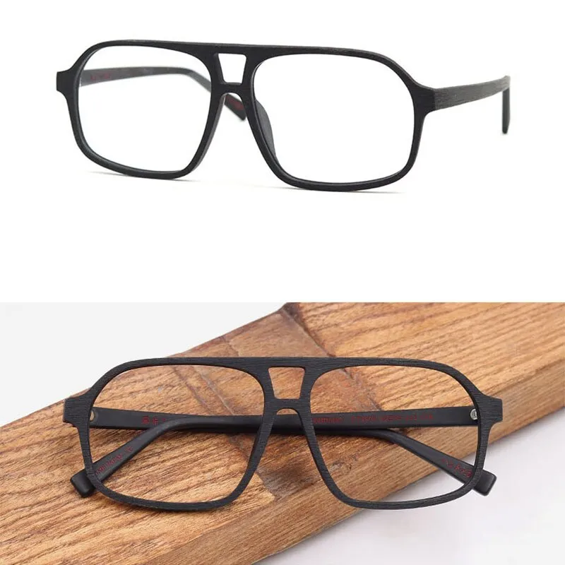 Hdcrafter Unisex Full Rim Big Square Double Bridge Wood Eyeglasses Ft8896