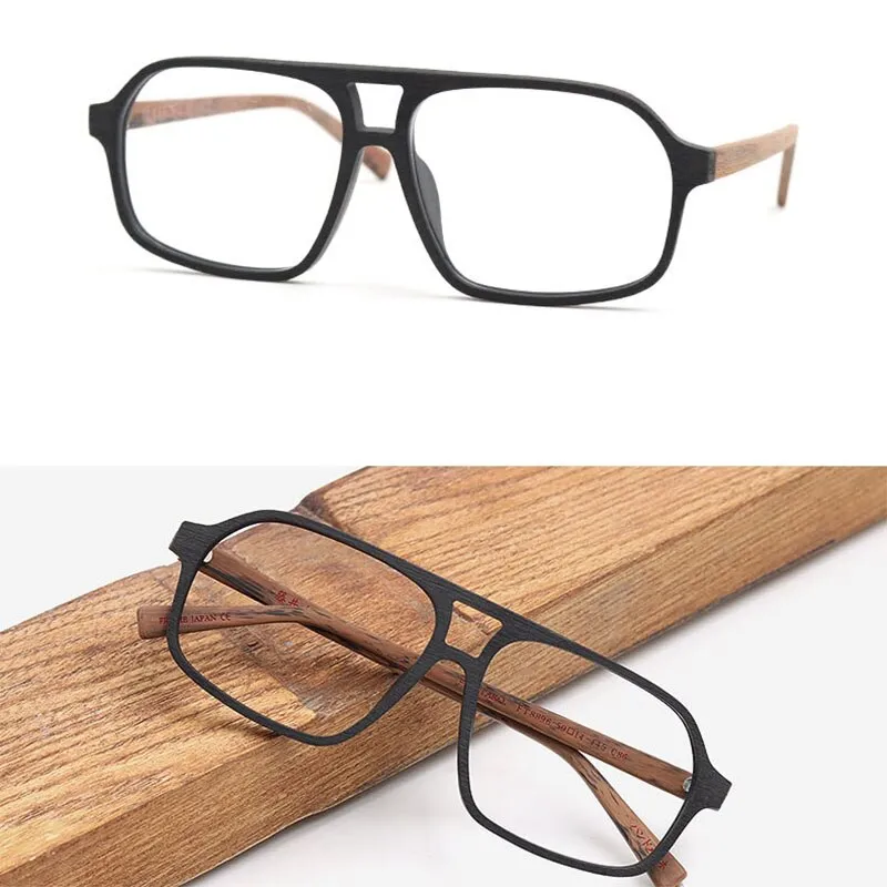 Hdcrafter Unisex Full Rim Big Square Double Bridge Wood Eyeglasses Ft8896