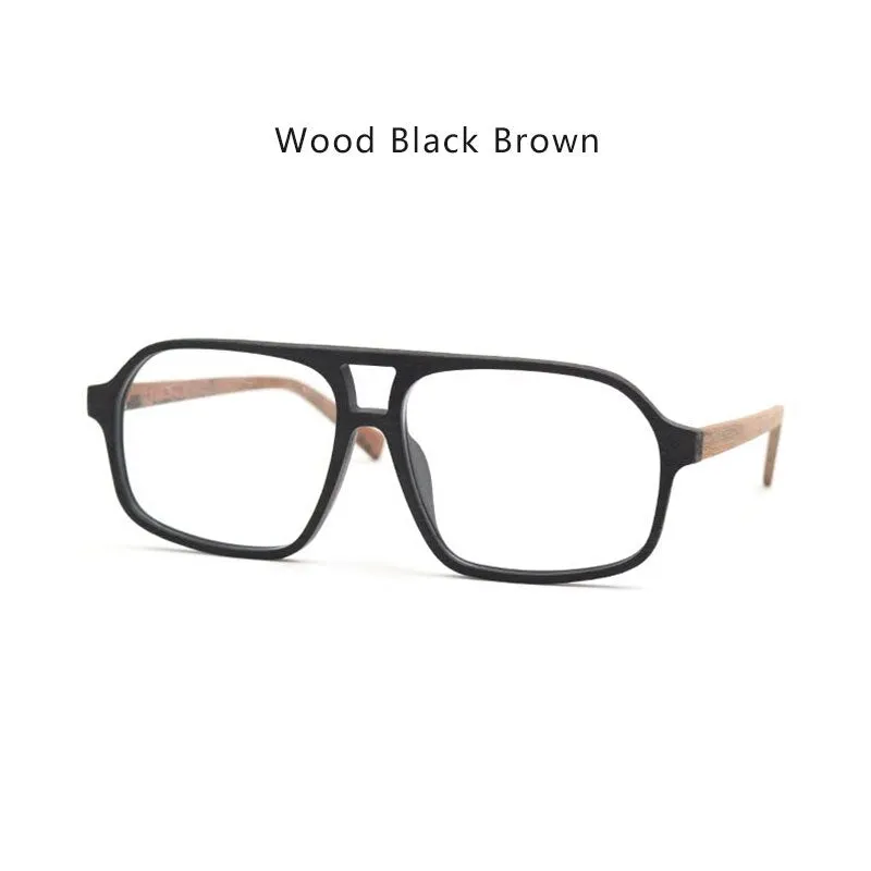 Hdcrafter Unisex Full Rim Big Square Double Bridge Wood Eyeglasses Ft8896