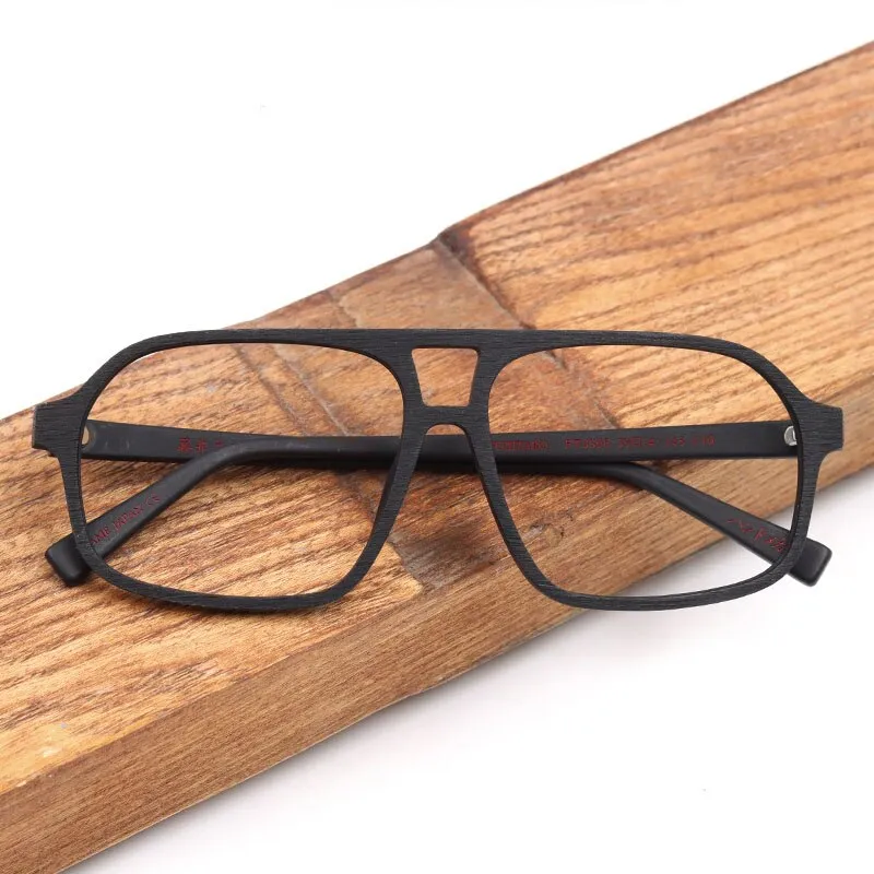 Hdcrafter Unisex Full Rim Big Square Double Bridge Wood Eyeglasses Ft8896