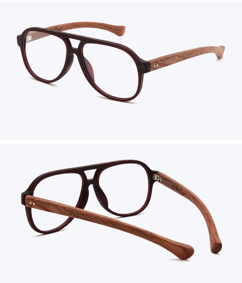 Hdcrafter Unisex Full Rim Double Bridge Round Wood Frame Eyeglasses 7428d